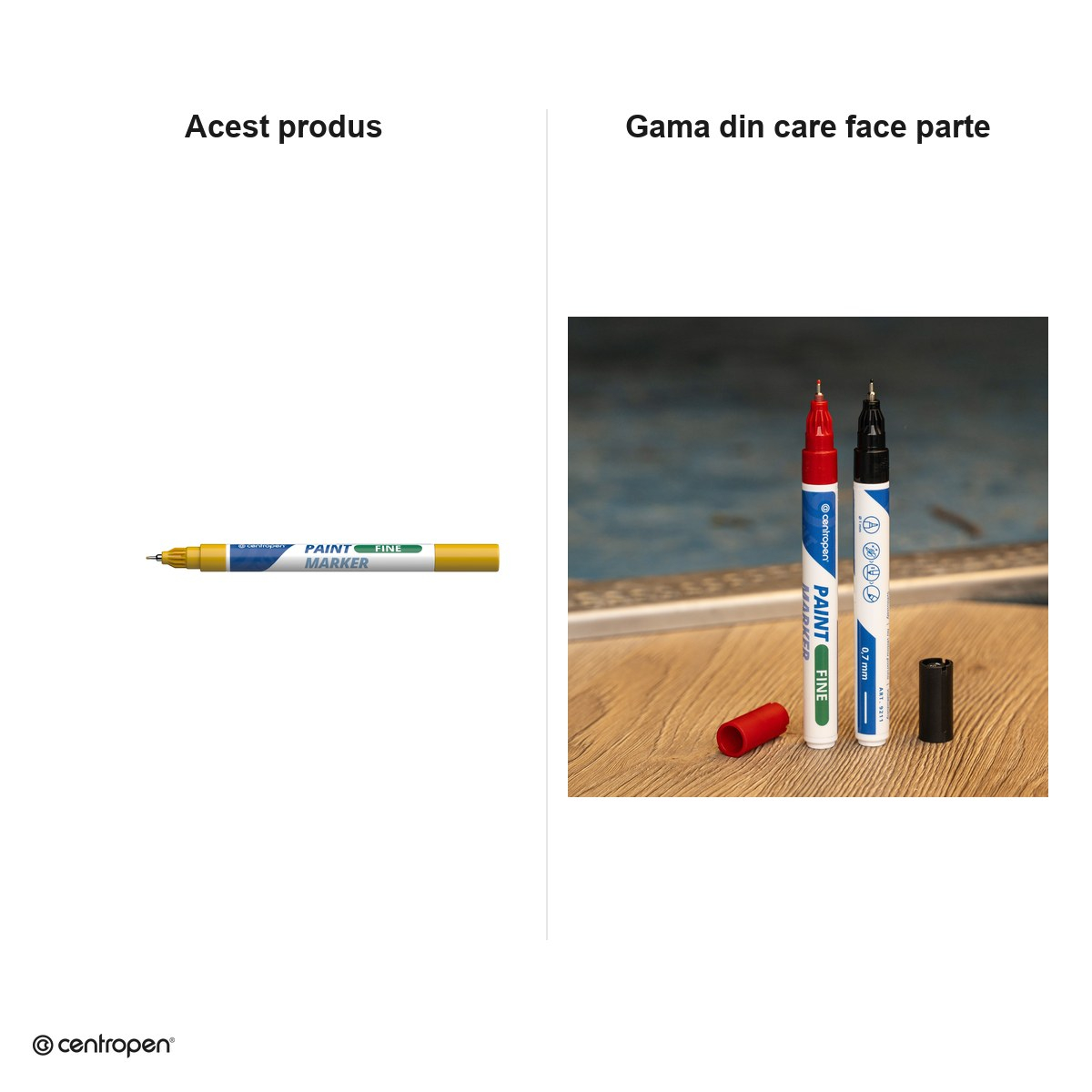 Marker cu vopsea Centropen 9211, varf 0.7 mm, vopsea galbena [6]