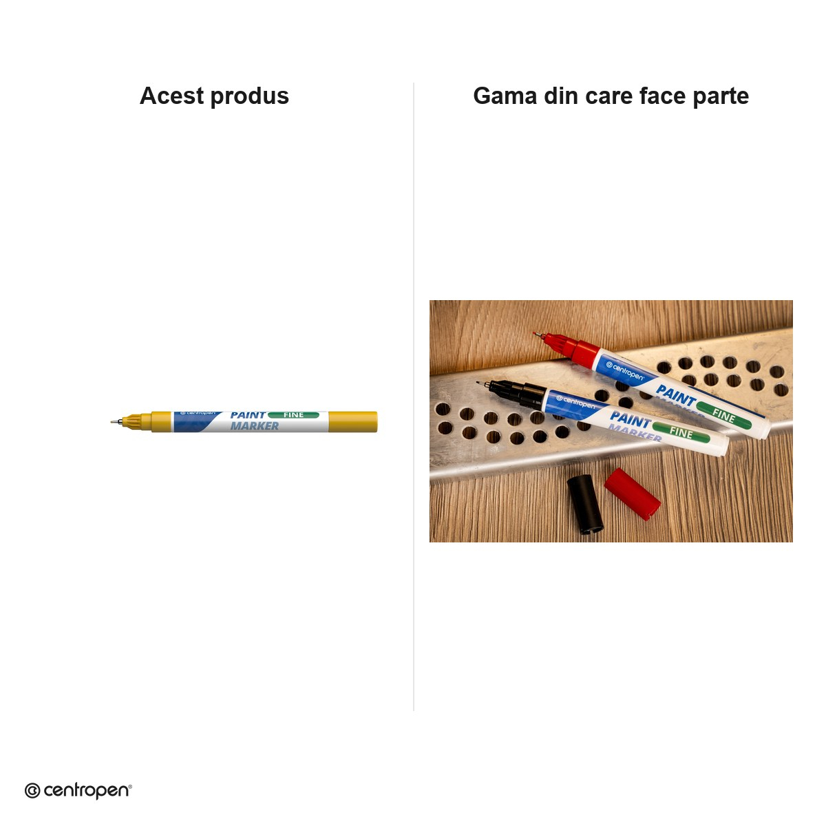 Marker cu vopsea Centropen 9211, varf 0.7 mm, vopsea galbena [5]
