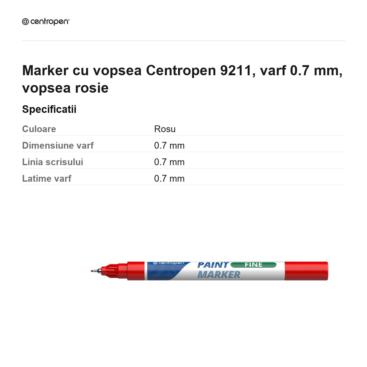 Marker cu vopsea Centropen 9211, varf 0.7 mm, vopsea rosie [3]