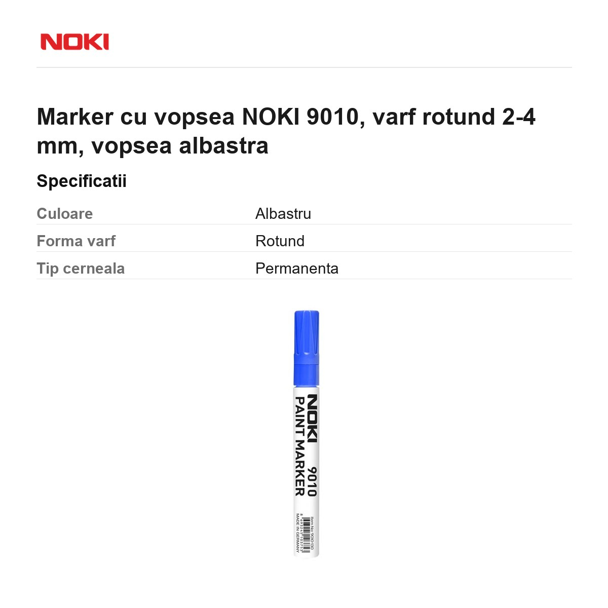 Marker cu vopsea NOKI 9010, varf rotund 2-4 mm, vopsea albastra [3]
