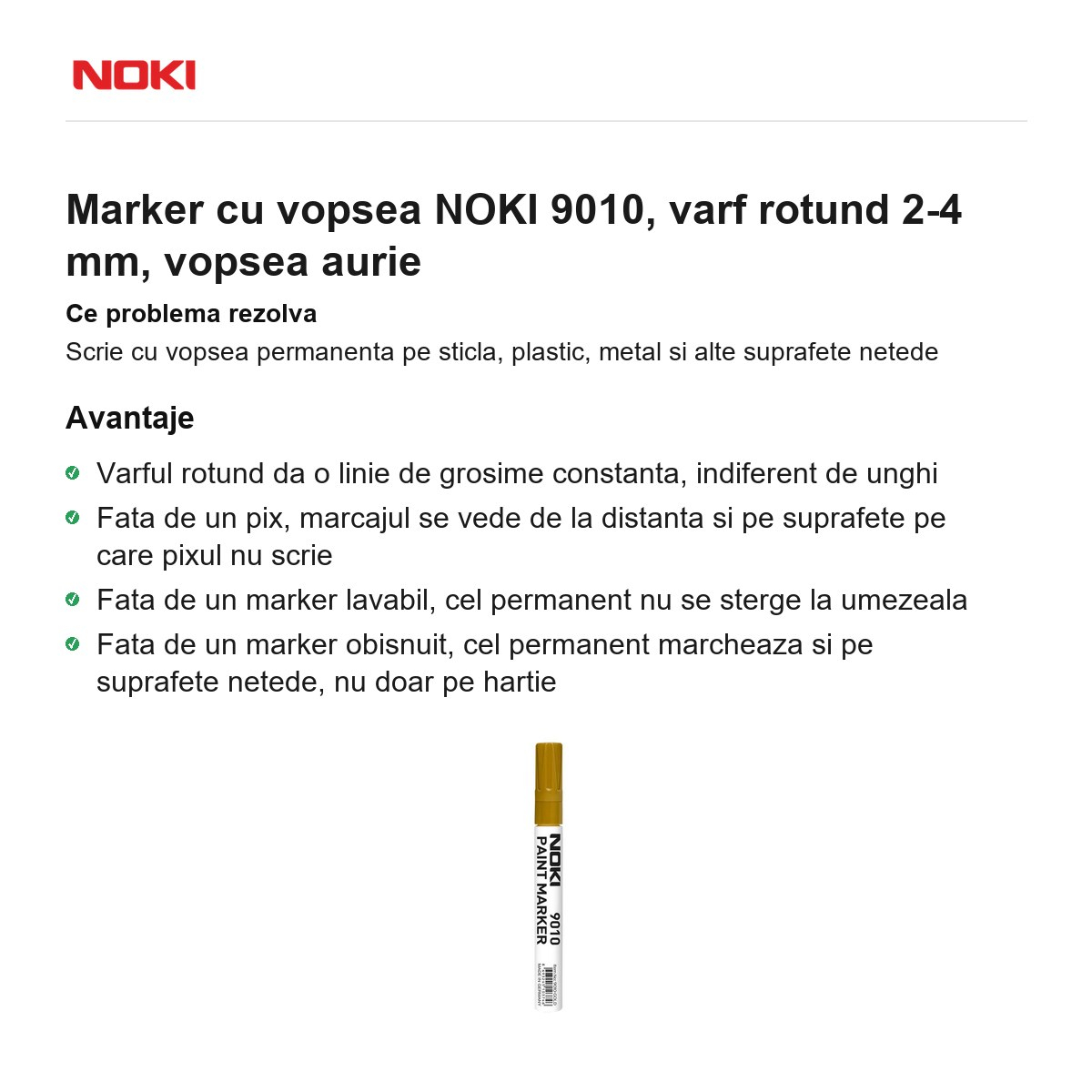 Marker cu vopsea NOKI 9010, varf rotund 2-4 mm, vopsea aurie [2]