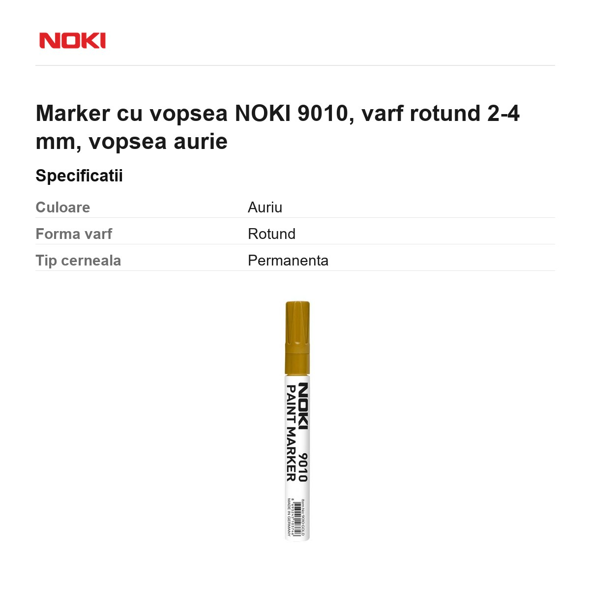 Marker cu vopsea NOKI 9010, varf rotund 2-4 mm, vopsea aurie [3]