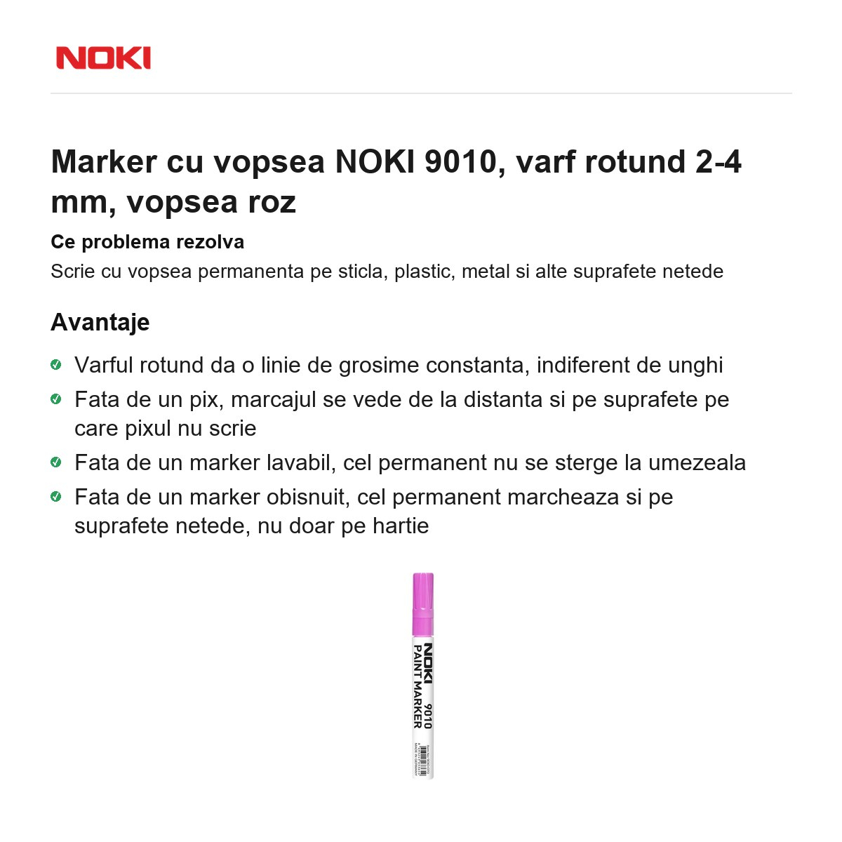 Marker cu vopsea NOKI 9010, varf rotund 2-4 mm, vopsea roz [2]