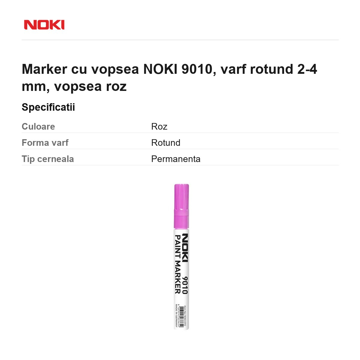 Marker cu vopsea NOKI 9010, varf rotund 2-4 mm, vopsea roz [3]