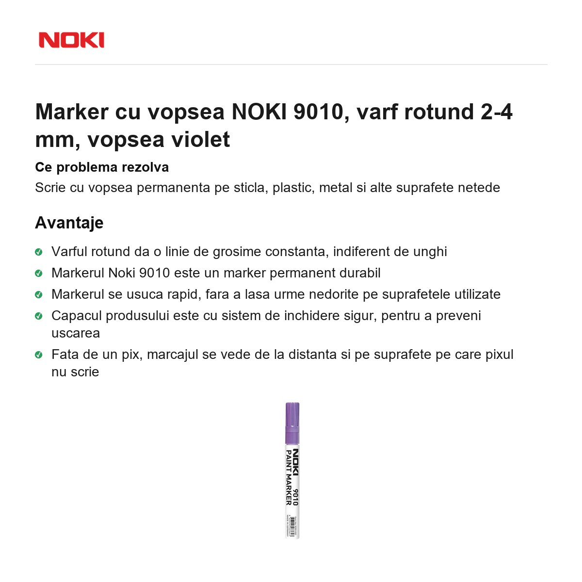 Marker cu vopsea NOKI 9010, varf rotund 2-4 mm, vopsea violet [2]