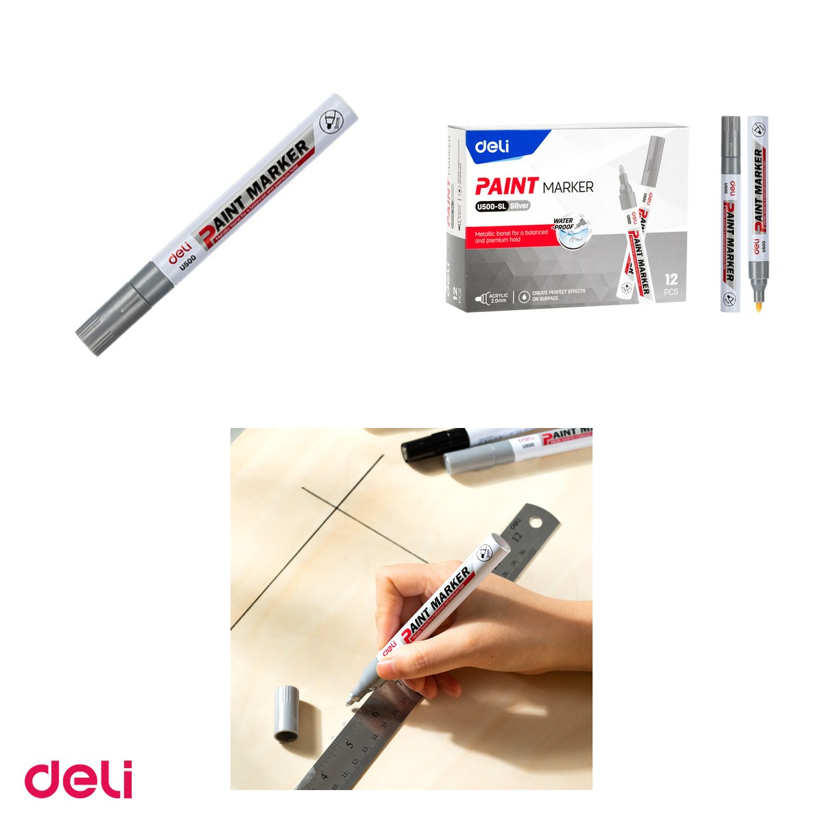 Marker de 2 mm, Deli, vopsea, scris argintiu [4]
