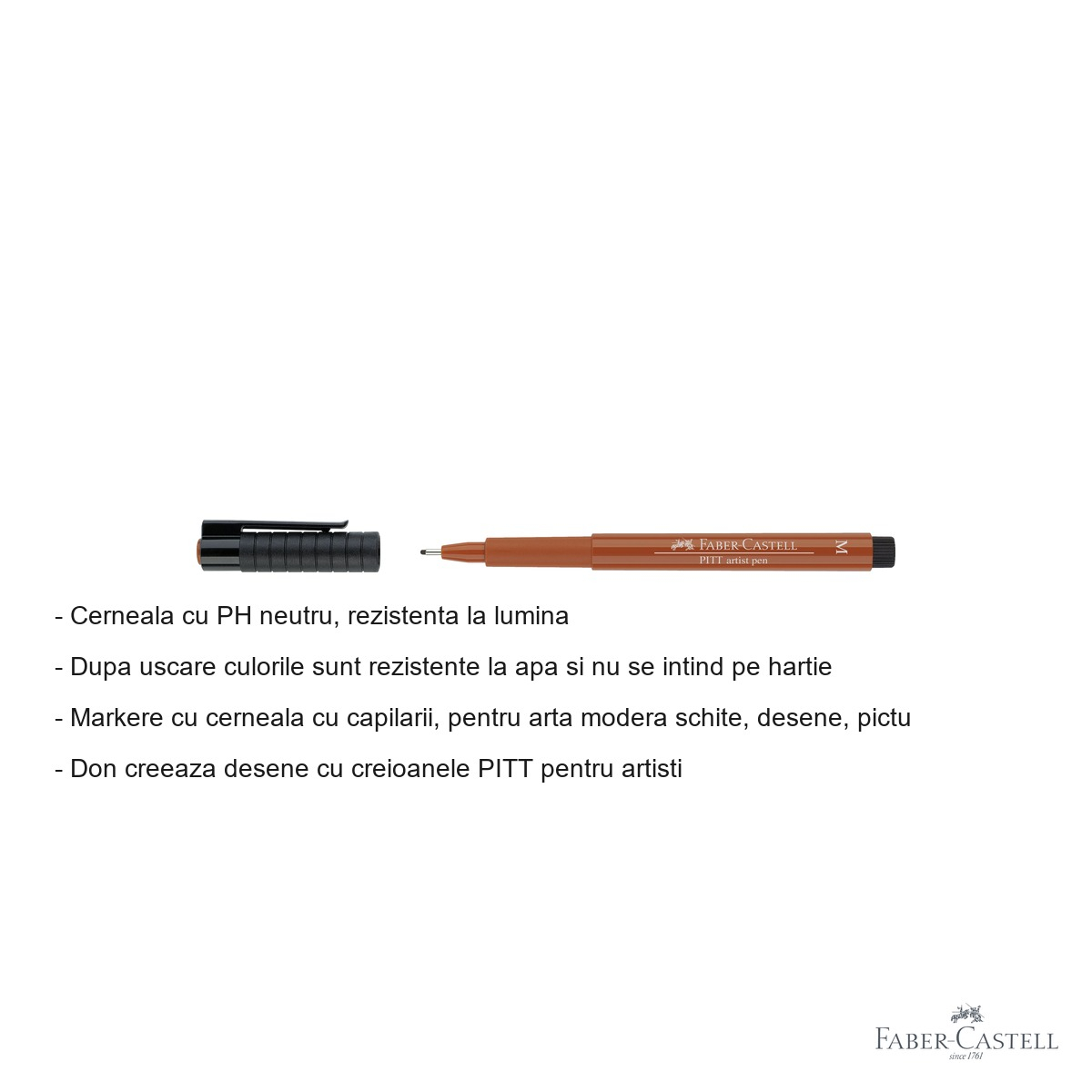 Marker Faber-Castell Pitt Artist Pen, varf mediu 0.7 mm, cerneala rosie sangvin, pentru schite si desen artistic [2]