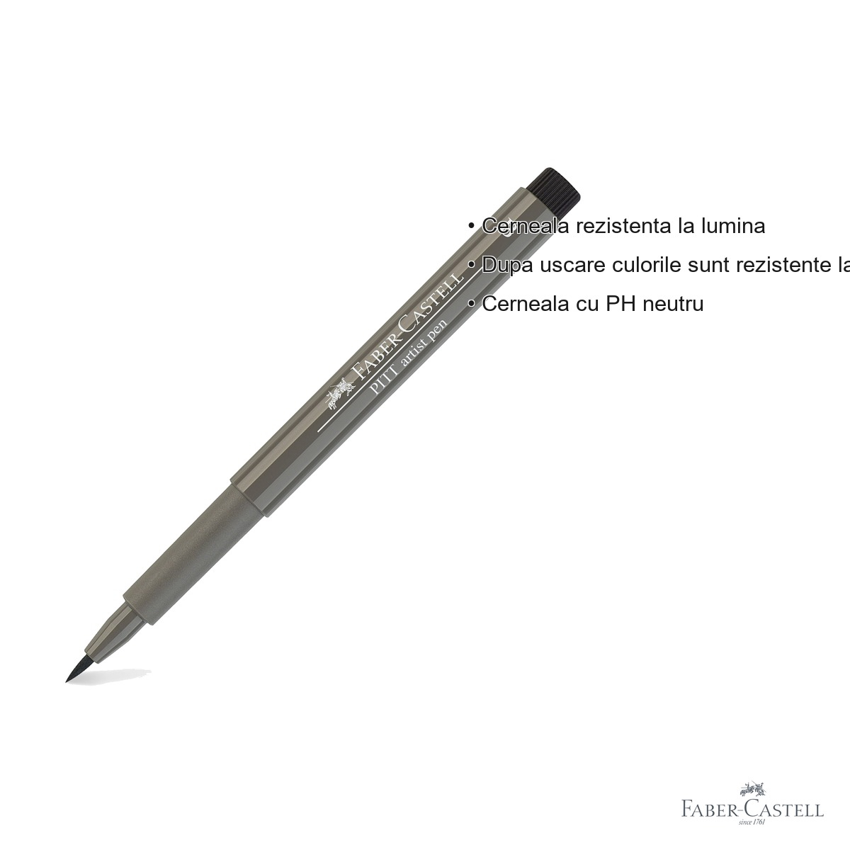Marker Faber-Castell Pitt Artist Pen, varf pensula, cerneala gri cald, rezistenta la apa, pentru artisti si designeri [3]
