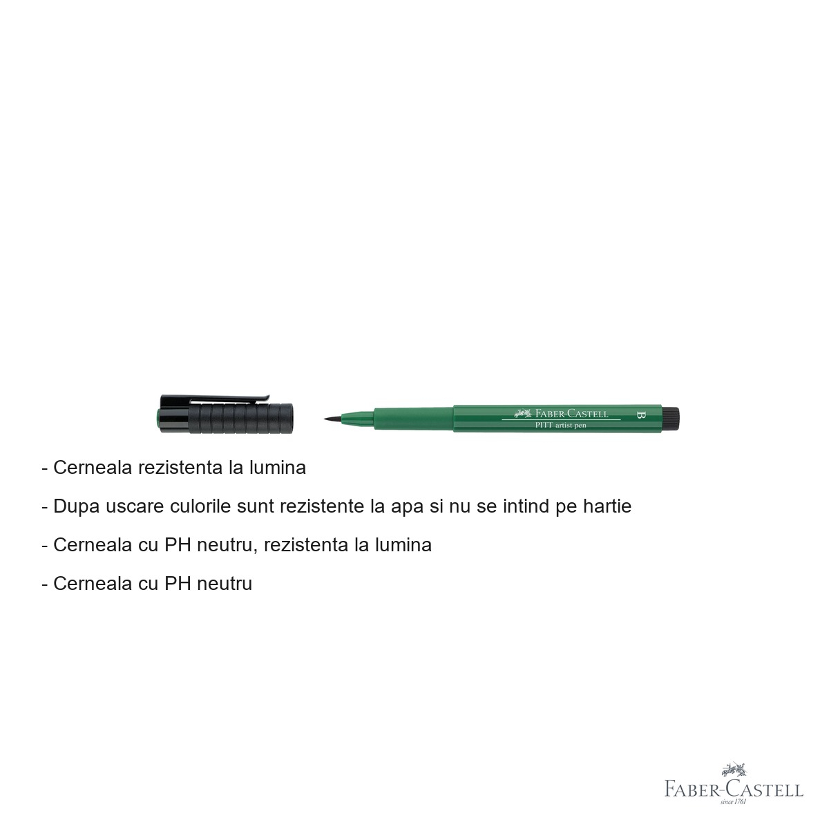 Marker Faber-Castell Pitt Artist Pen, varf pensula, cerneala verde inchis rezistenta la apa, pentru artisti si designeri [2]