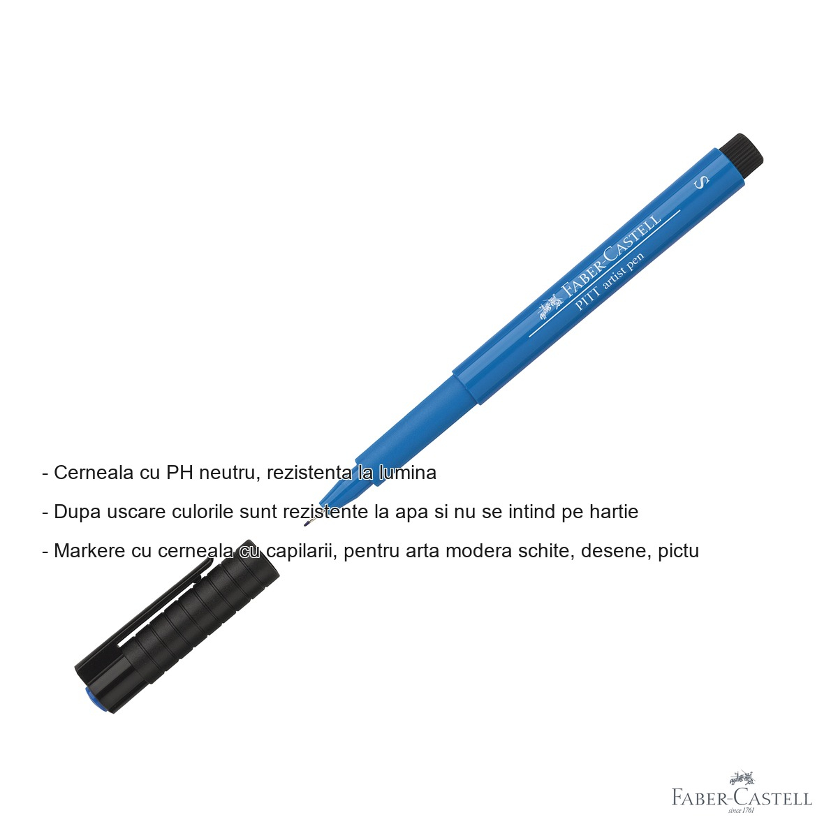 Marker Faber-Castell Pitt Artist Pen, varf S 0.3 mm, cerneala albastru phtalo rezistenta la apa, pentru schite si desen artistic [2]