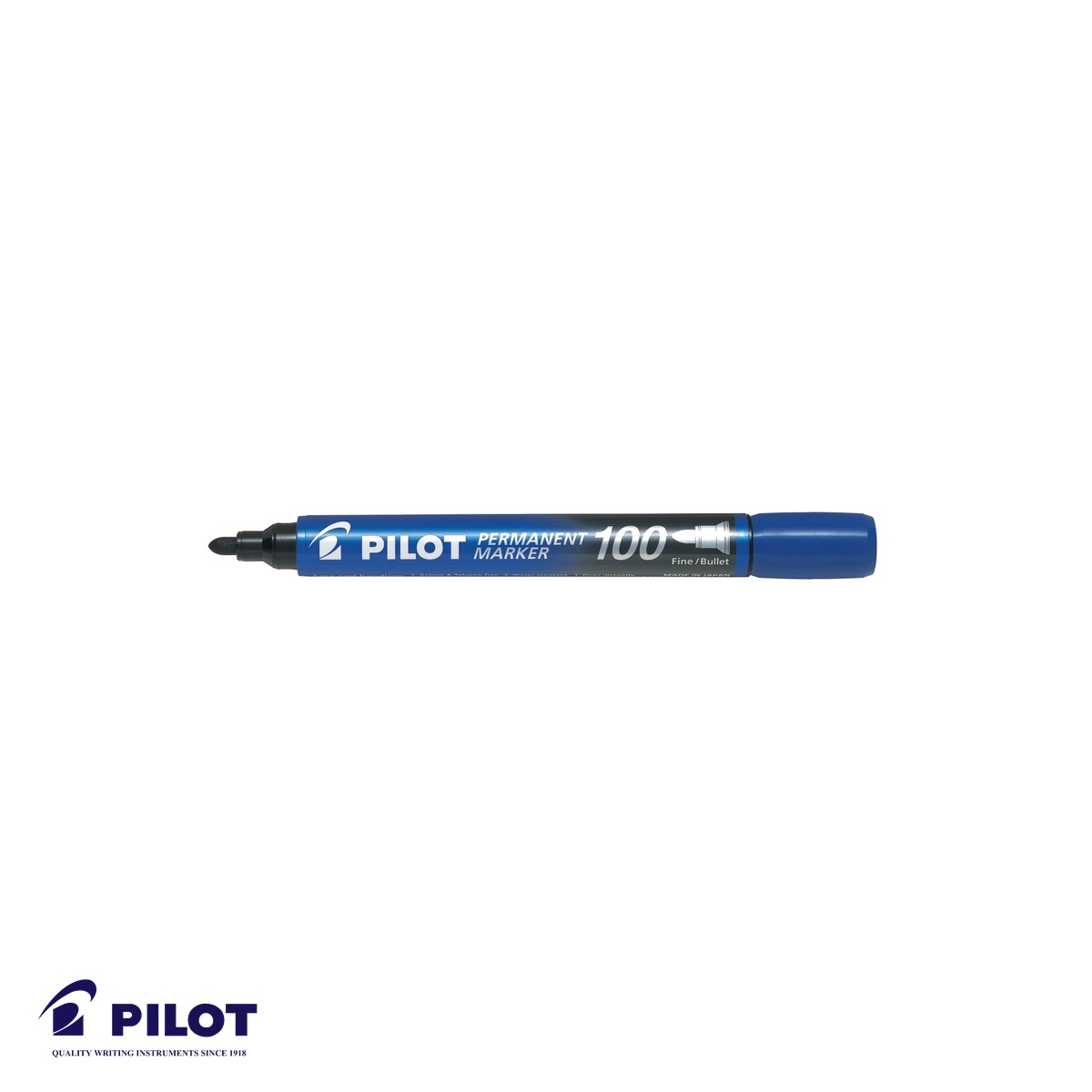 Marker permanent albastru Pilot 100, varf rotund 3mm, rezistent la apa, pentru orice suprafata [2]