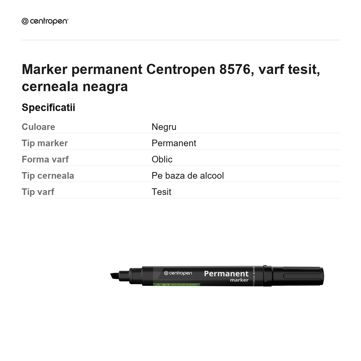 Marker permanent Centropen 8576, varf tesit, cerneala neagra [3]