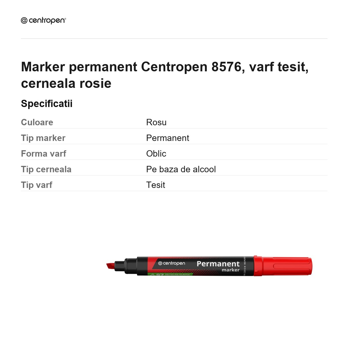 Marker permanent Centropen 8576, varf tesit, cerneala rosie [3]