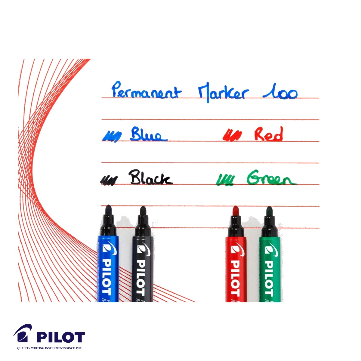 Marker permanent Pilot 100, varf rotund 3mm, verde, rezistent la apa, pentru suprafete multiple [8]