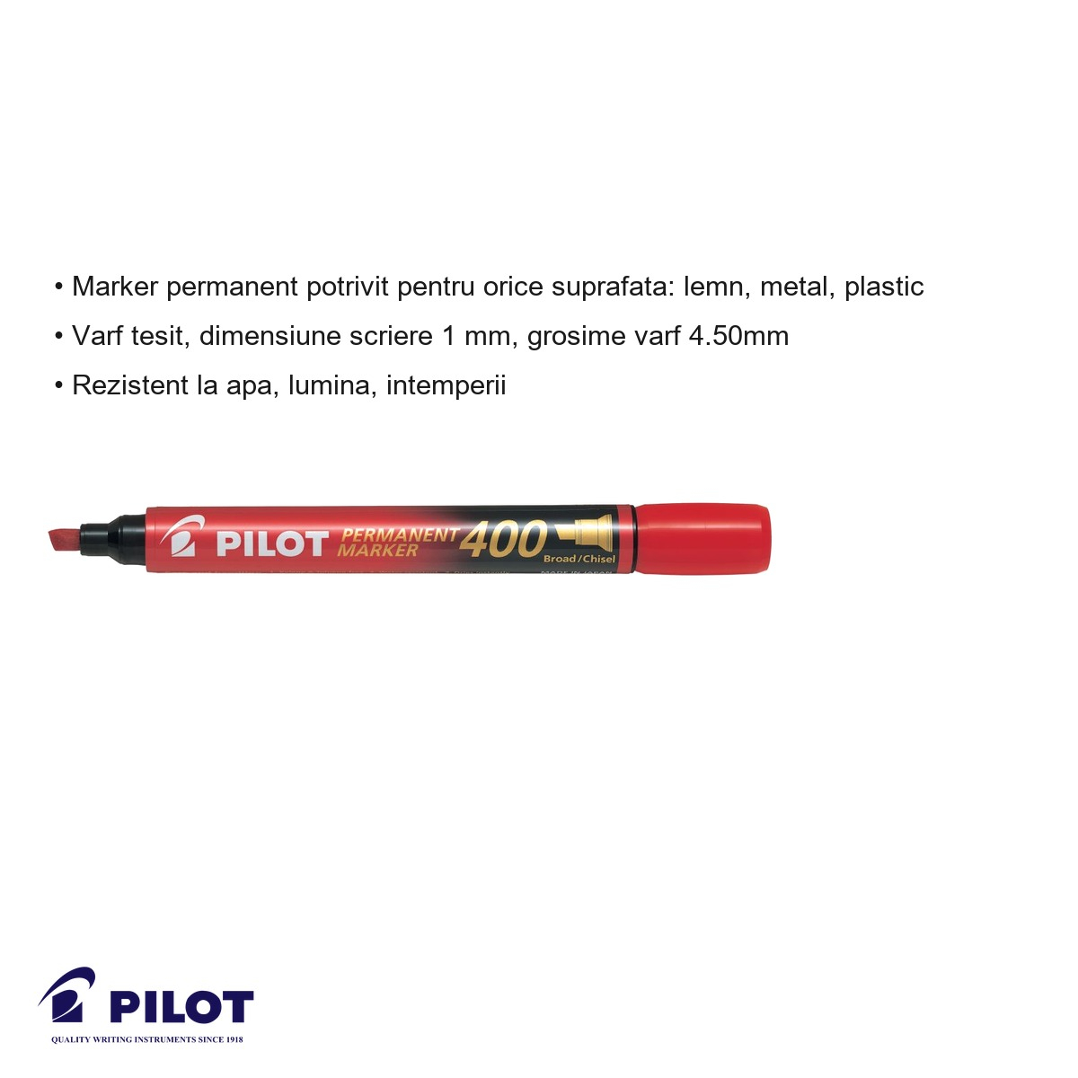 Marker permanent Pilot P400 varf tesit rosu, rezistent la apa, pentru lemn metal plastic [6]
