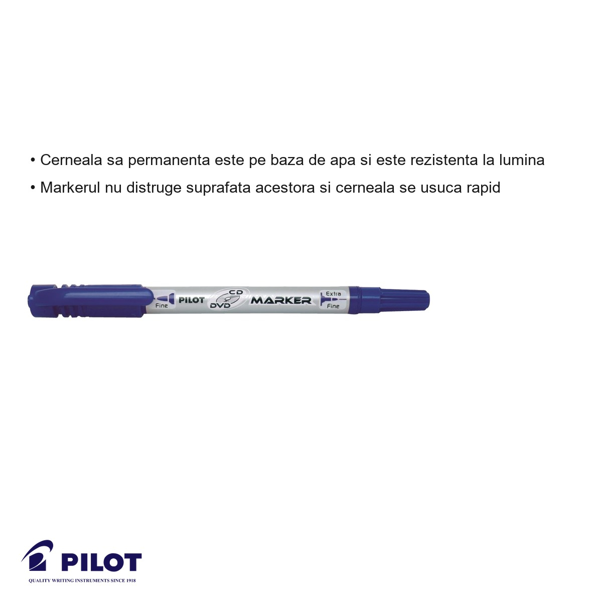 Marker permanent Pilot Twin BeGreen 2 capete, varf fin si mediu, pentru CD/DVD, albastru [5]