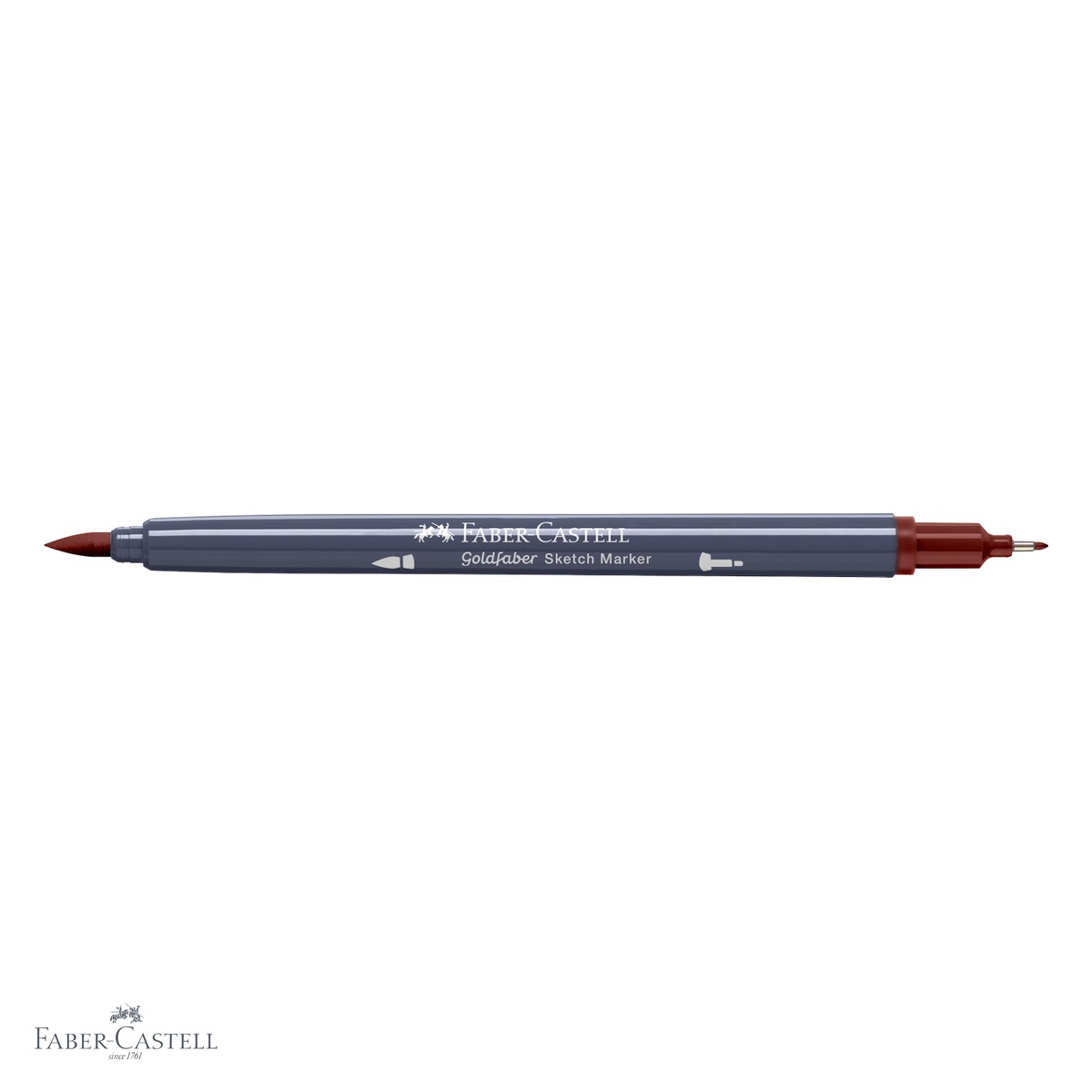 Marker sketch 2 capete Faber-Castell Goldfaber, culoare mahon 378, pensula flexibila si fineliner, pentru desen artistic [4]