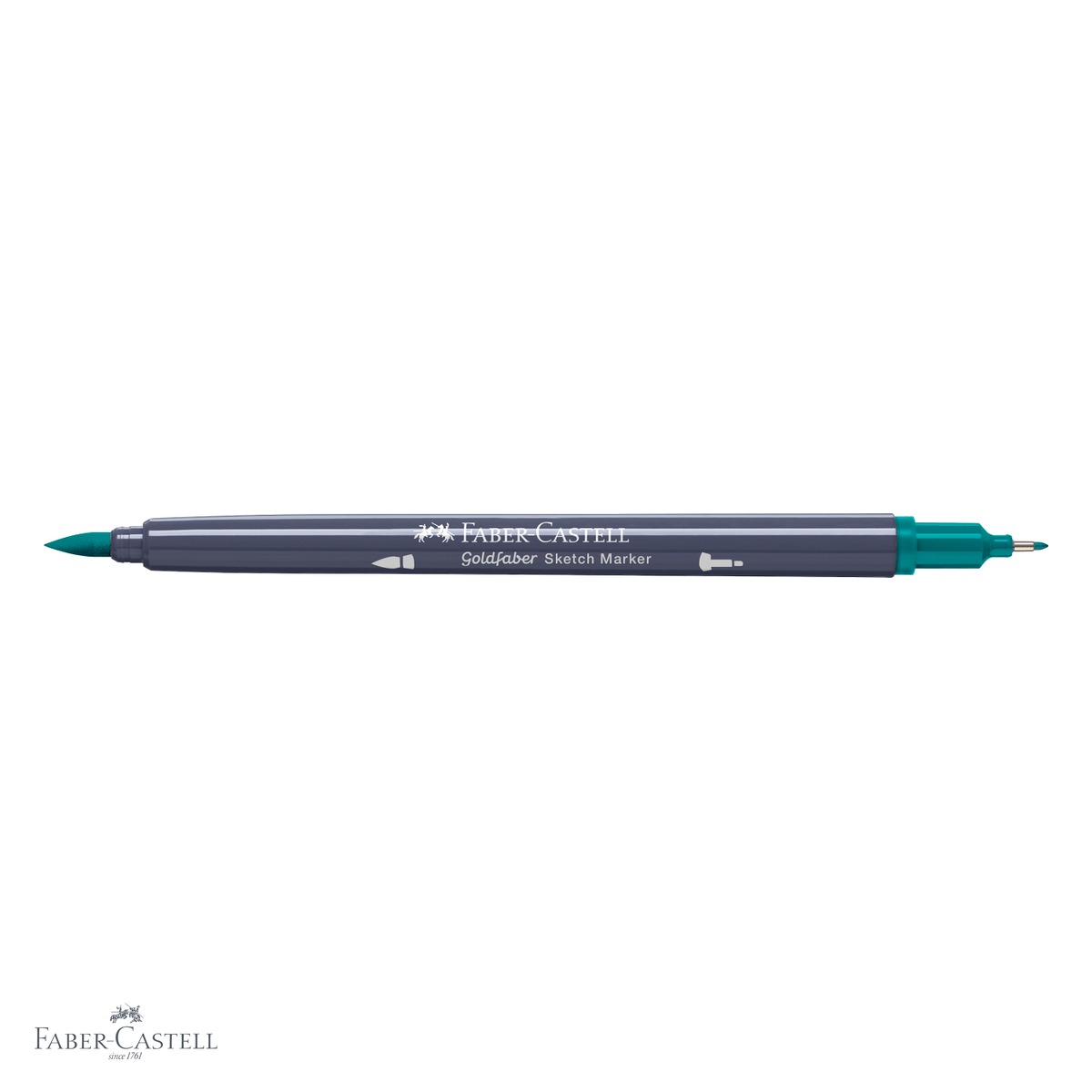 Marker sketch 2 capete Faber-Castell Goldfaber, verde cobalt inchis 313, pensula flexibila si fineliner, pentru ilustratie si desen artistic [4]