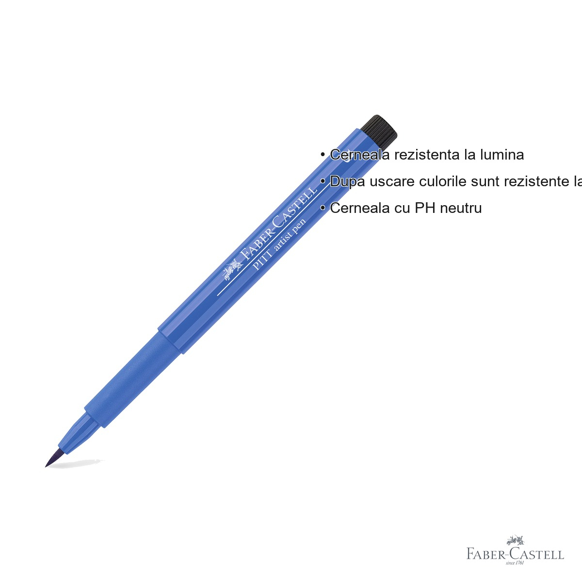 Marker tip pensula Faber-Castell Pitt Artist Pen, cerneala albastru cobalt, rezistenta la apa, pentru artisti si designeri [3]