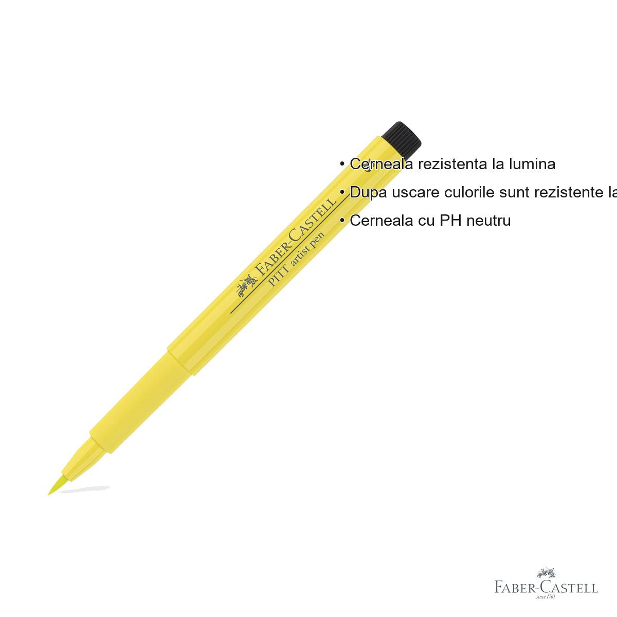 Marker tip pensula Faber-Castell Pitt Artist Pen, cerneala galben lamaie, rezistenta la apa, pentru artisti si designeri [3]