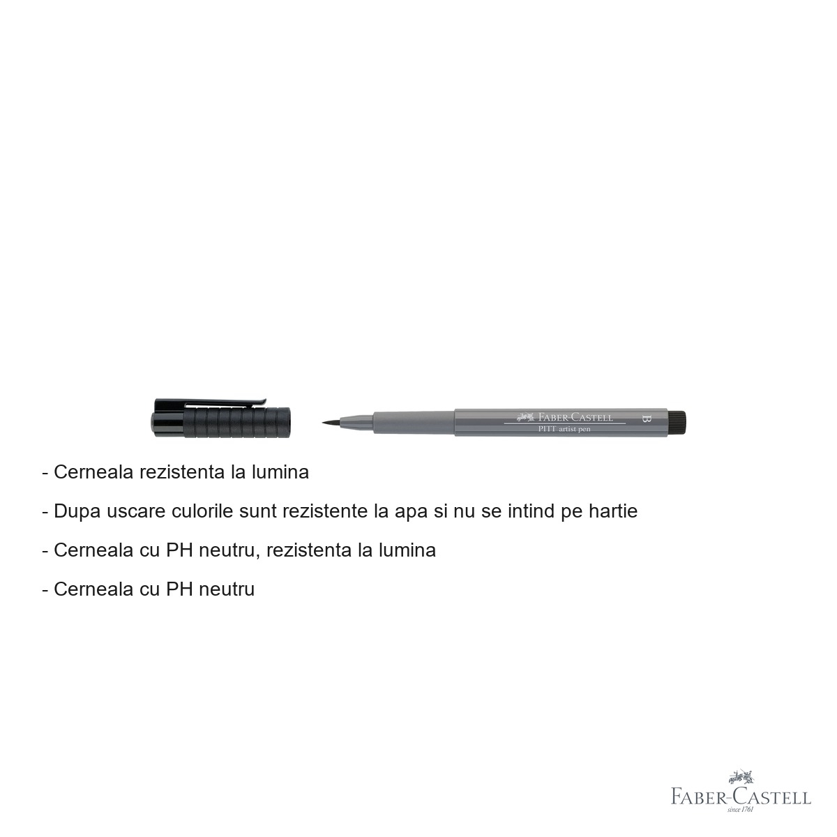 Marker tip pensula Faber-Castell Pitt Artist Pen, cerneala gri rece, pentru artisti si designeri [2]