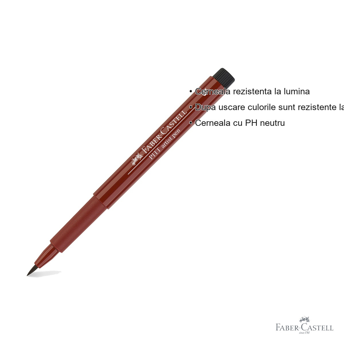 Marker tip pensula Faber-Castell Pitt Artist Pen, cerneala rezistenta la apa, rosu indian, pentru artisti si designeri [3]