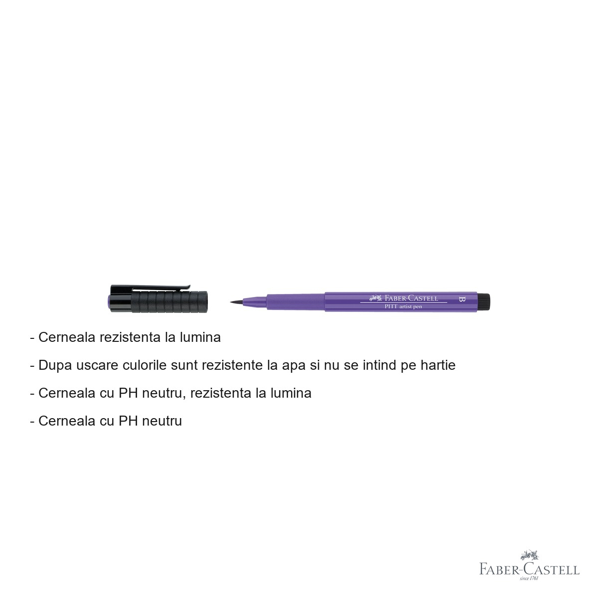 Marker tip pensula Faber-Castell Pitt Artist Pen, cerneala violet purpuriu rezistenta la apa, pentru artisti si designeri [2]