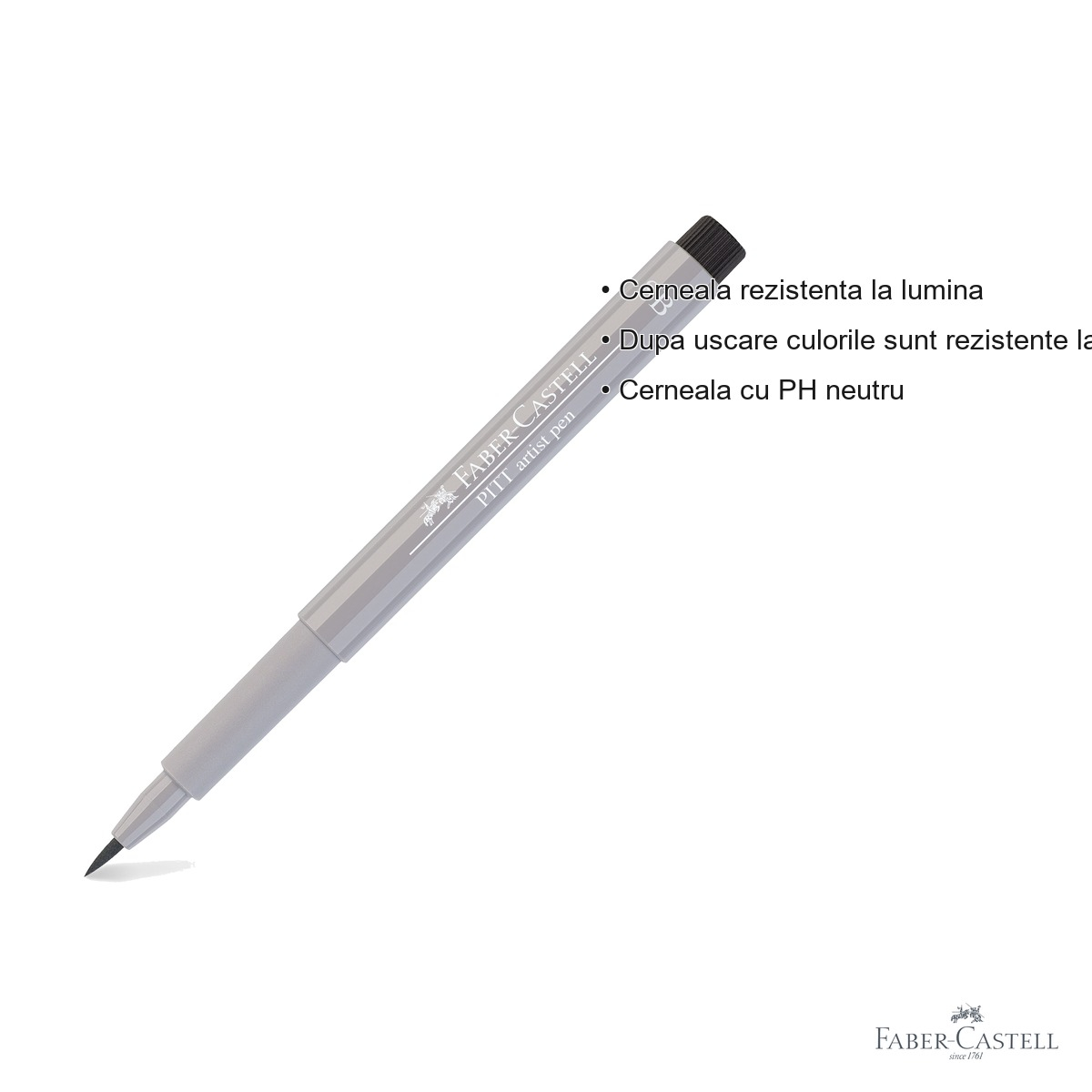 Marker tip pensula Faber-Castell Pitt Artist Pen Soft Brush, cerneala gri rezistenta la apa, pentru artisti si designeri [3]