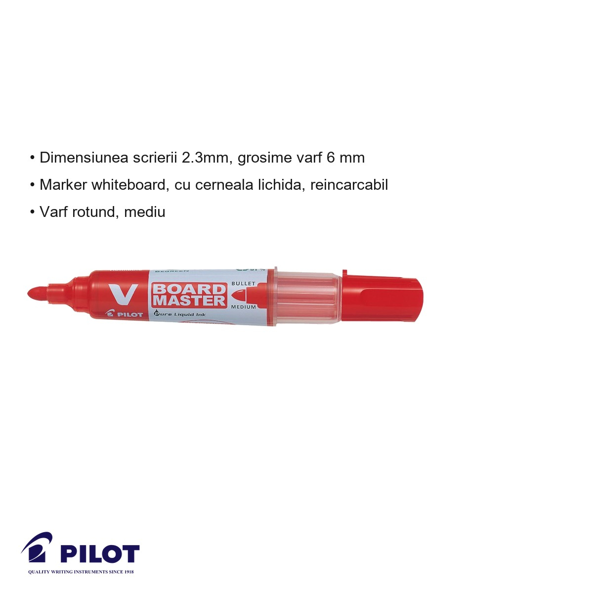 Marker whiteboard Pilot Vboard, varf rotund 6 mm, rosu, reincarcabil, din plastic reciclat [5]