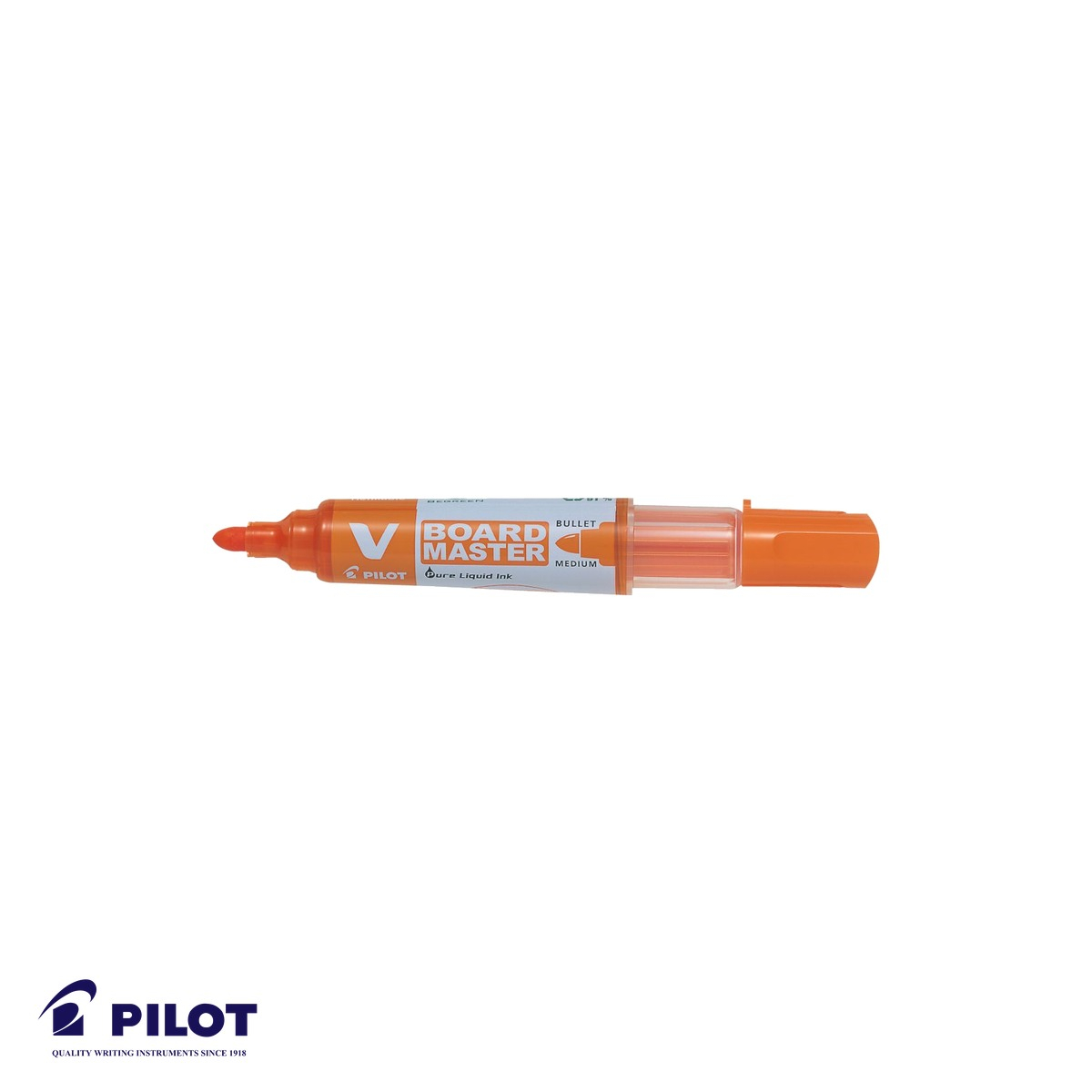 Marker whiteboard Pilot Vboard, varf rotund 6mm, cerneala portocalie, reincarcabil, din plastic reciclat [2]