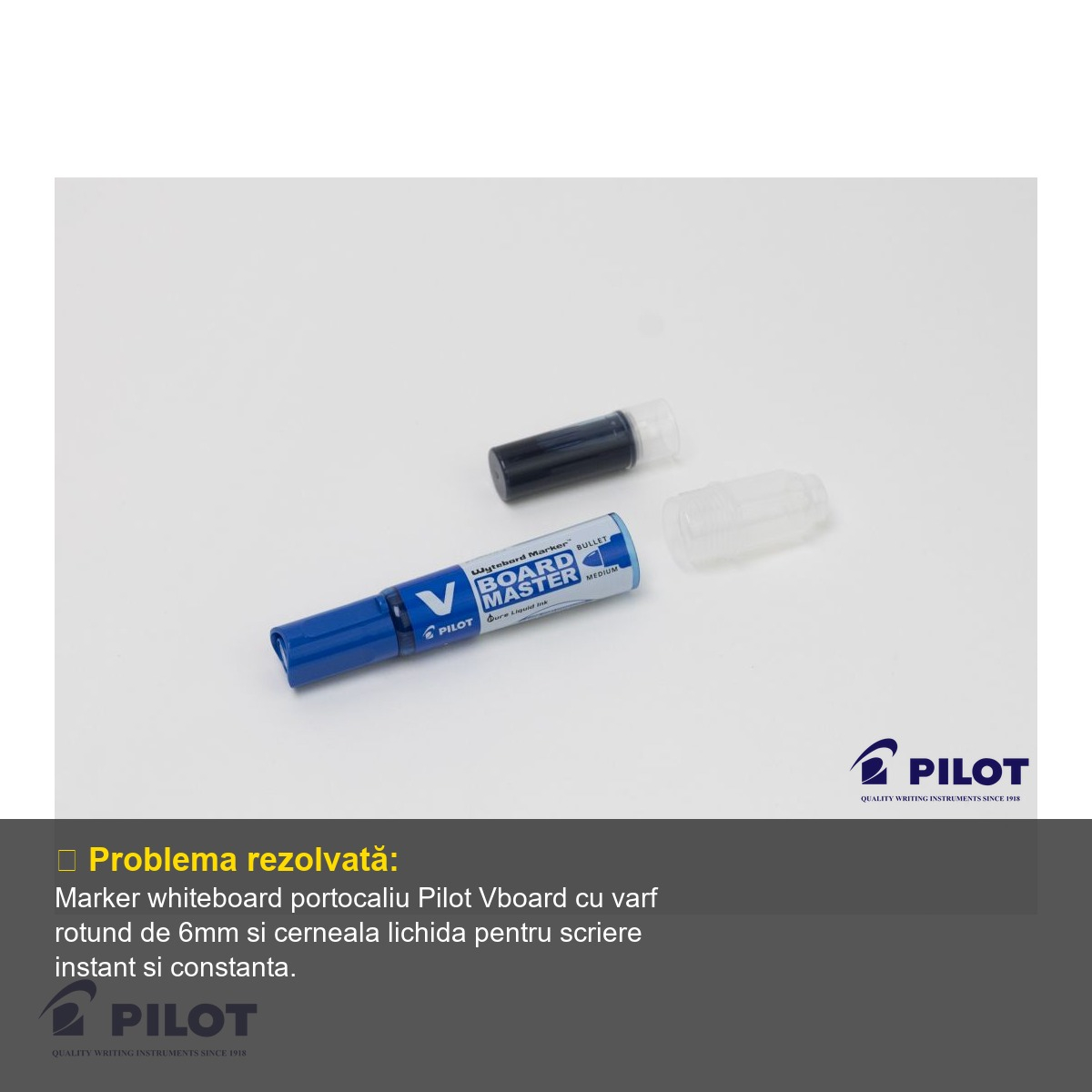 Marker whiteboard Pilot Vboard, varf rotund 6mm, cerneala portocalie, reincarcabil, din plastic reciclat [8]