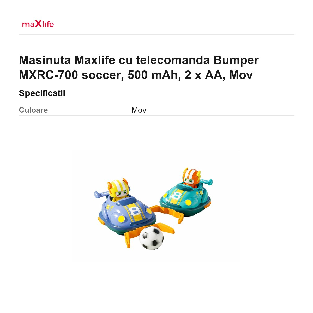 Masinuta Maxlife cu telecomanda Bumper MXRC-700 soccer, 500 mAh, 2 x AA, Mov [3]