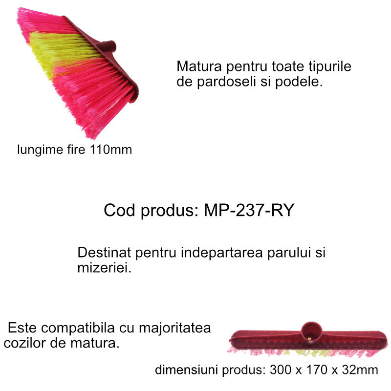 Matura din plastic, dimensiuni 300x170x32mm, lungime fire 110mm, fara coada, rosie cu galben [10]