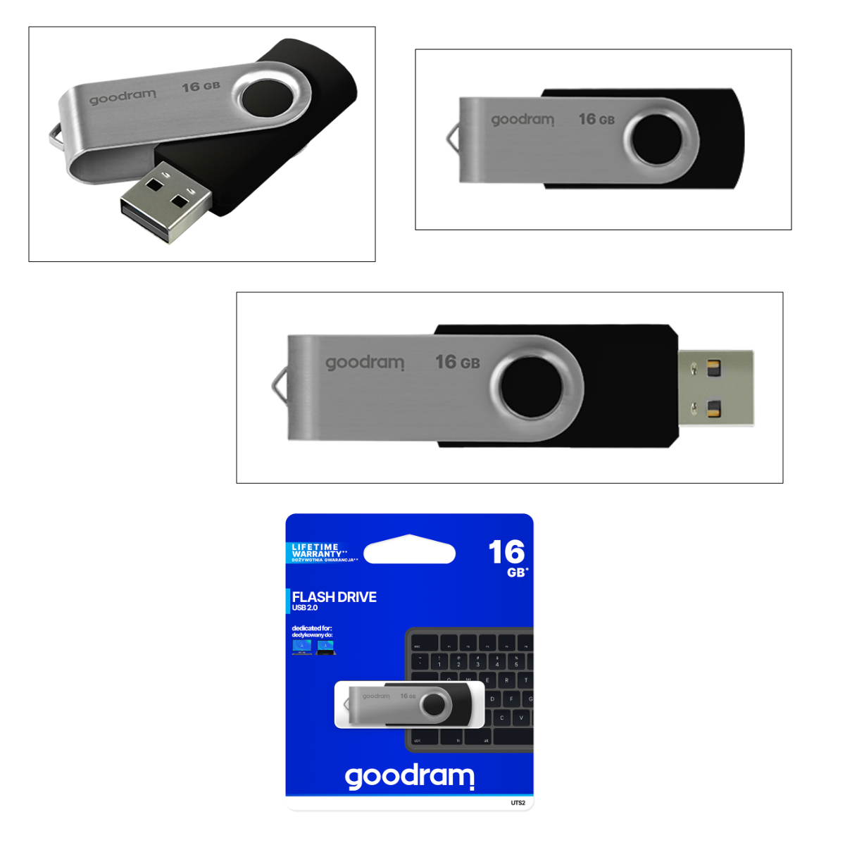 Memorie USB 2.0, 16 GB, Goodram UTS2, cu capac rotativ, neagra cu argintiu [4]
