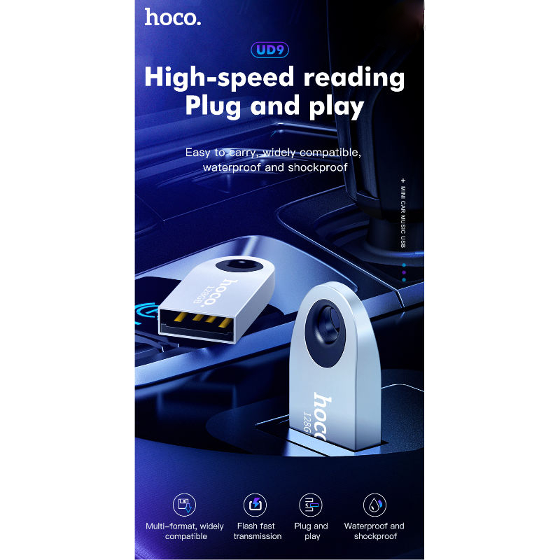Memorie USB 2.0, capacitate 64 Gb, Hoco UD9, design mini, carcasa metal, gri [18]