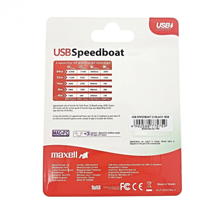Memorie USB 2.0 Maxell 16Gb ,Speedboat,cu capac,neagra cu verde [9]