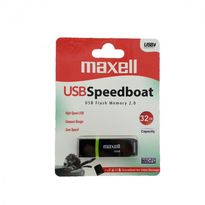 Memorie USB 2.0 Maxell 32 Gb,Speedboat,cu capac,neagra cu verde [5]