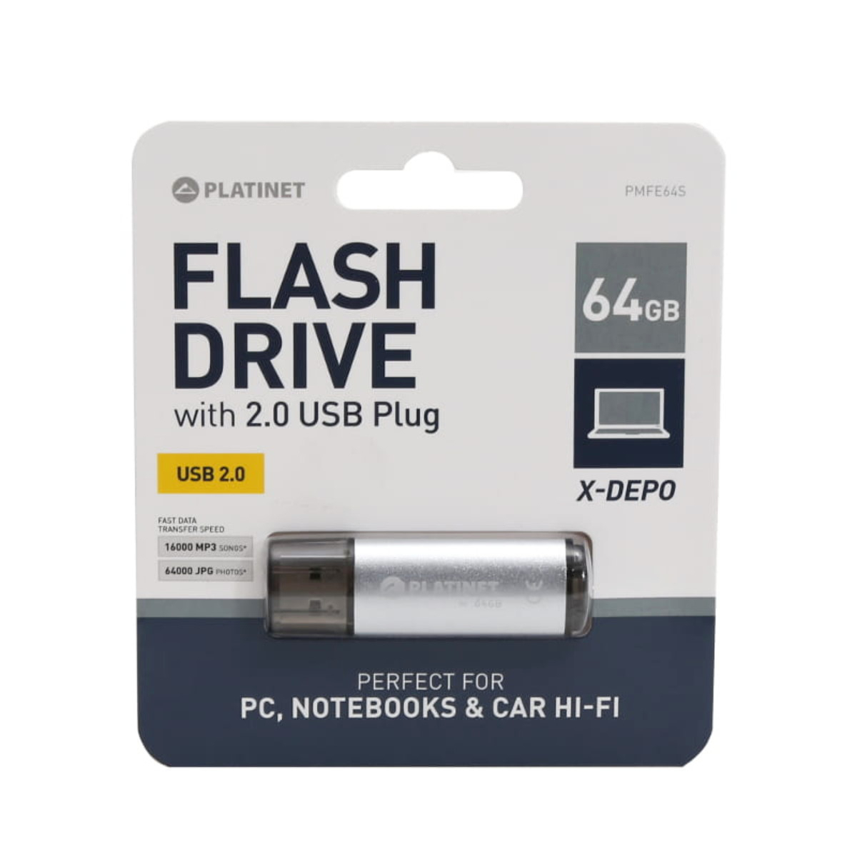 Memorie USB 2.0 Platinet 64Gb , X-Depo 43613, cu capac, argintie [4]