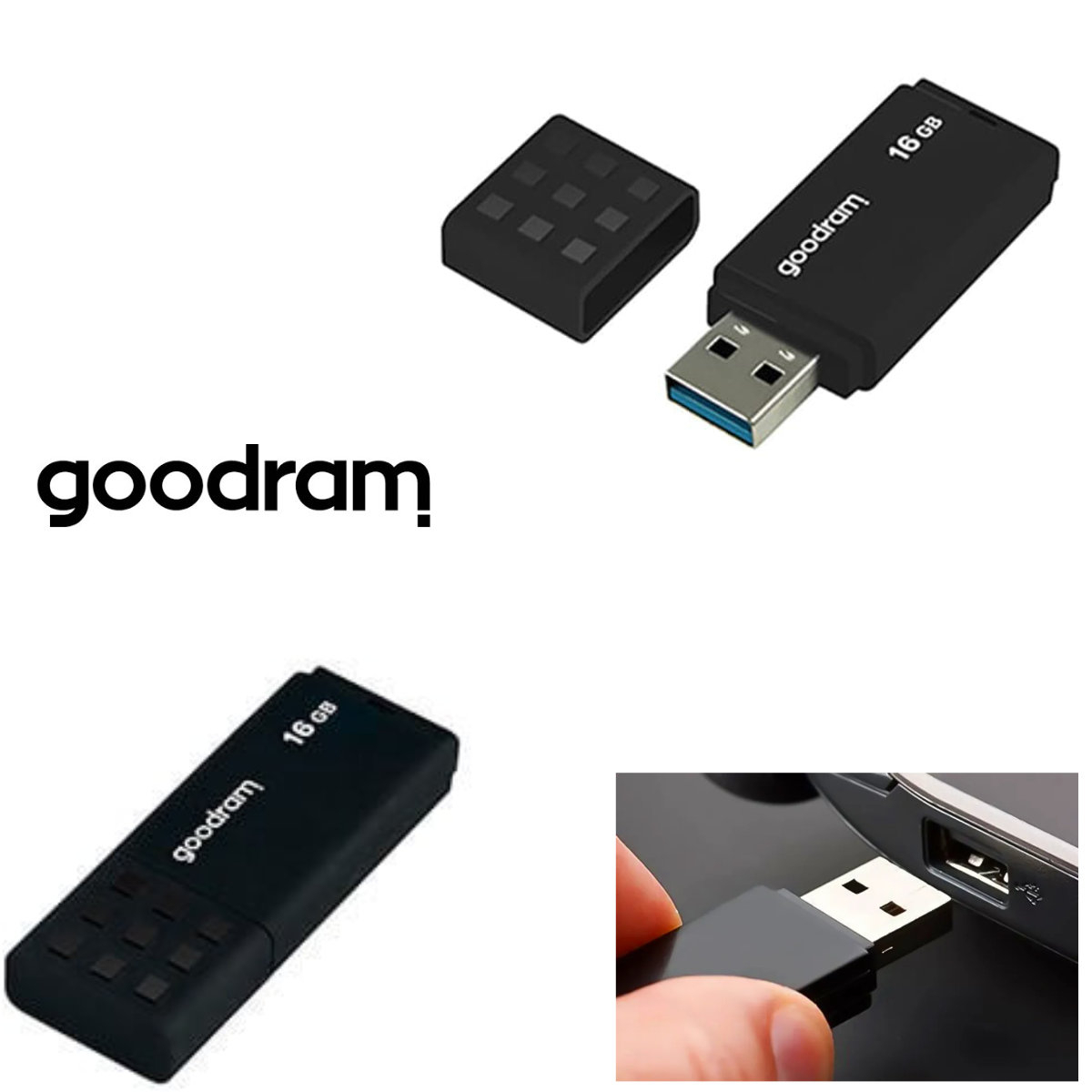 Memorie USB 3.0, 16 GB, Goodram UME3-0160K0R11, cu capac, neagra [2]