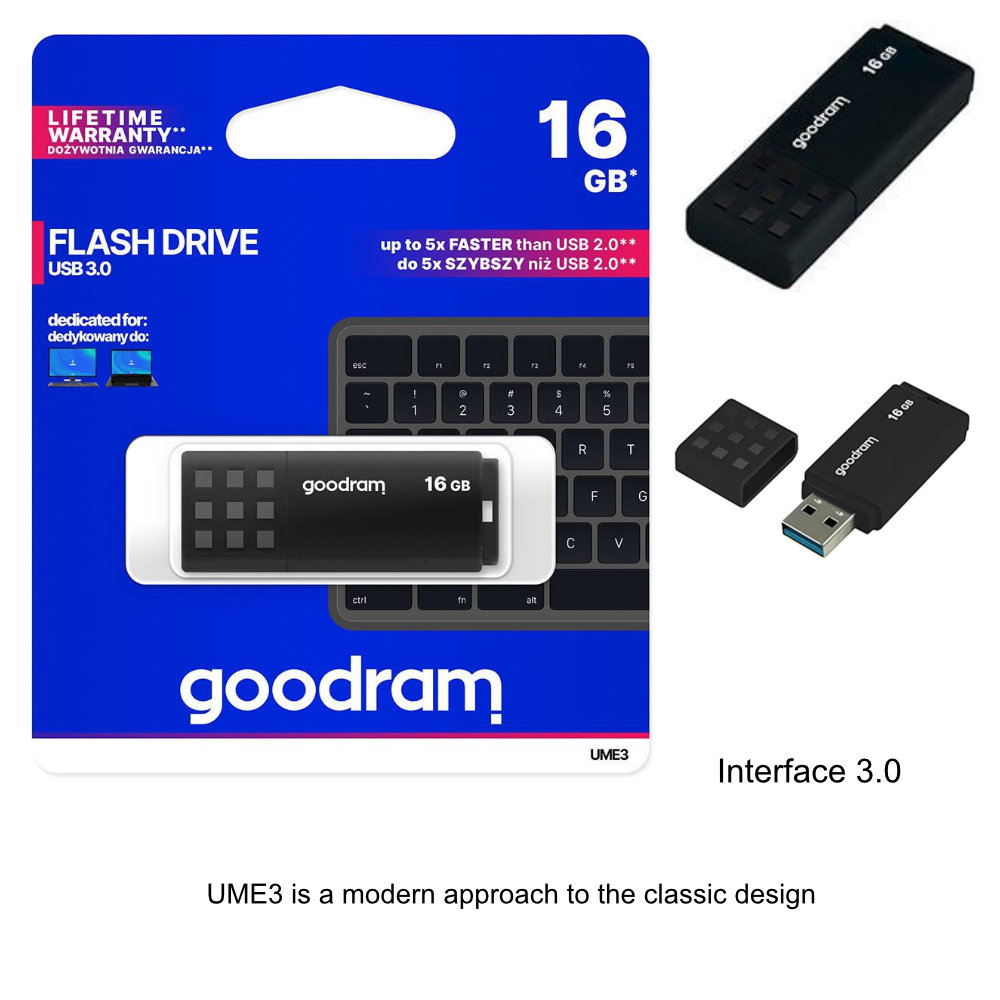 Memorie USB 3.0, 16 GB, Goodram UME3-0160K0R11, cu capac, neagra [3]