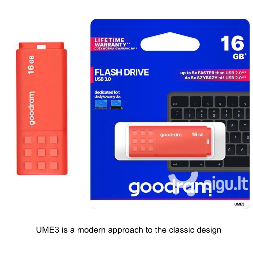 Memorie USB 3.0, 16 GB, Goodram UME3-0160O0R11, cu capac, portocalie [8]