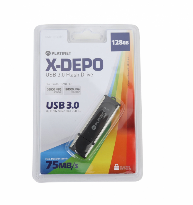 Memorie USB 3.0 Platinet 42287 ,128 Gb , X-Depo, cu capac, neagra cu argintiu [5]