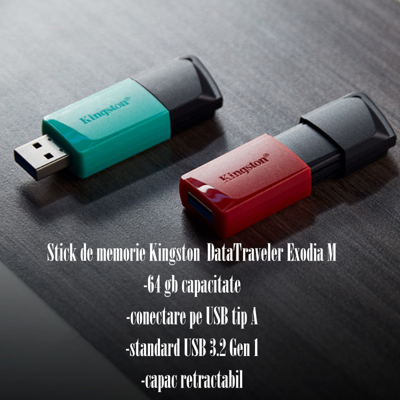Memorie USB 3.2 Kingston DataTraveler Exodia M, 64gb, capac retractabil, albastra [5]