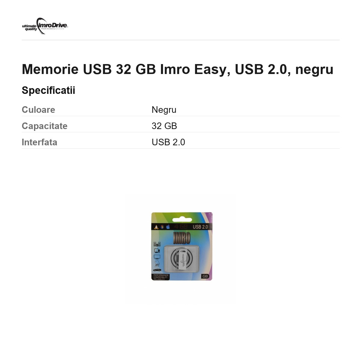 Memorie USB 32 GB Imro Easy, USB 2.0, negru [3]