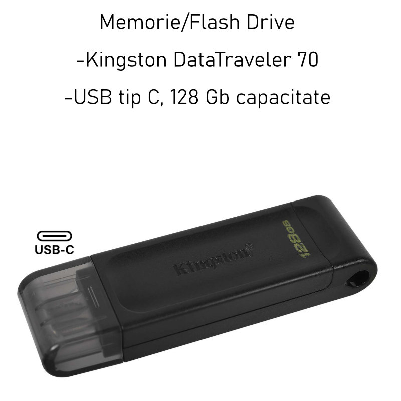 Memorie USB-C 3.2, 128 Gb, Kingston DataTraveler 70, USB tip C Flash Drive, negru [5]