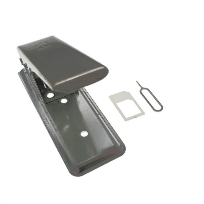 Micro Sim cutter MSC01S,cu adaptor si pin deschidere,din metal,argintiu [2]