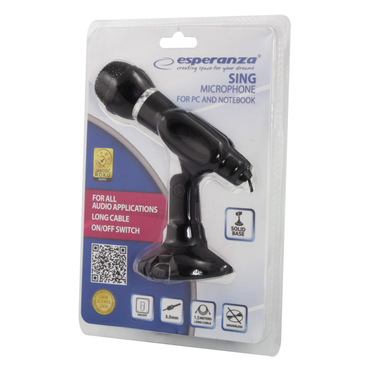 Microfon cu suport reglabil si detasabil, Esperanza Sing, cablu 150 cm, conector jack 3.5 mm, negru [6]