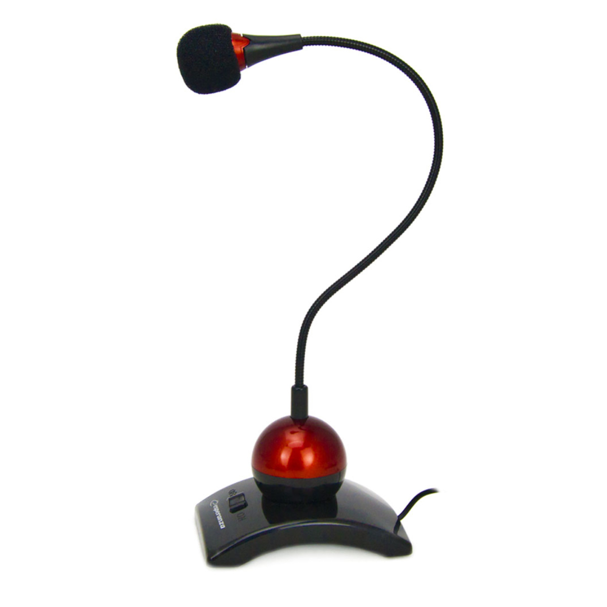 Microfon PC cu brat flexibil 18 cm si buton pornire, Esperanza Chat 476903, conector jack 3.5mm si cablu 2 m, negru cu rosu [1]