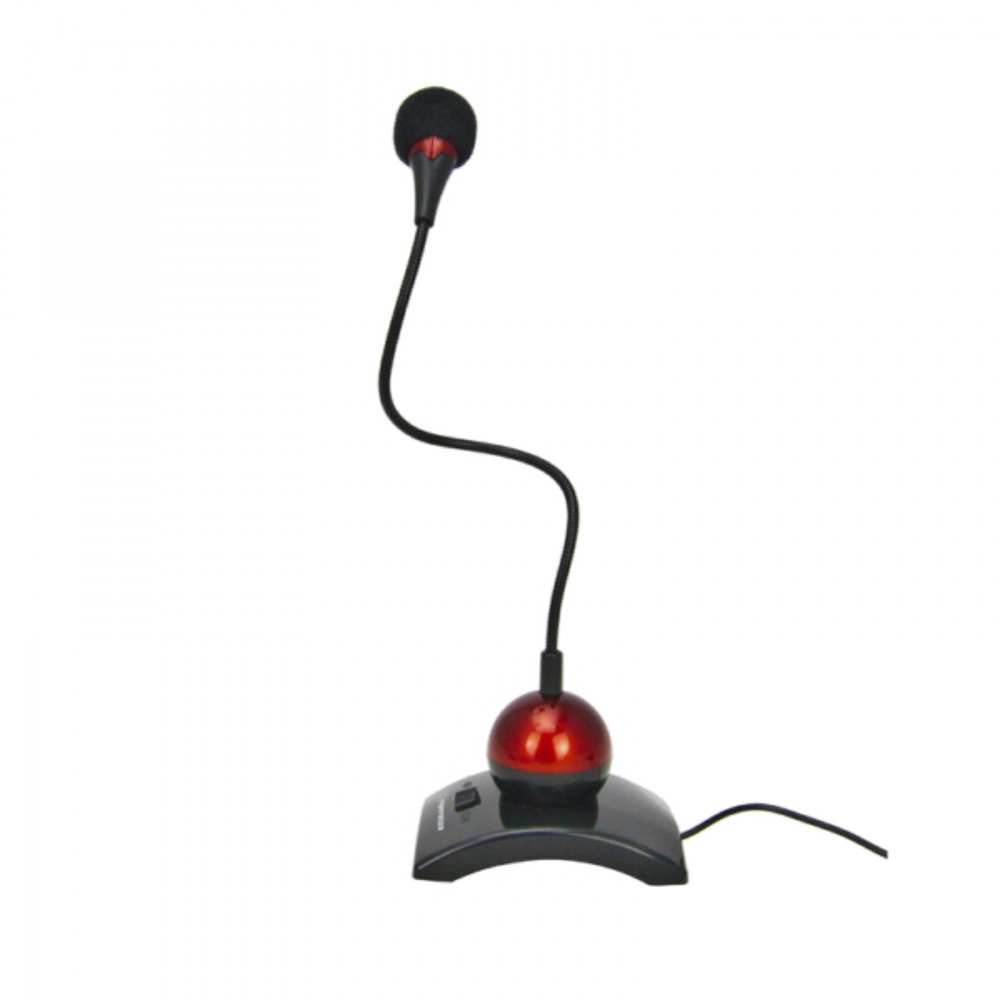 Microfon PC cu brat flexibil 18 cm si buton pornire, Esperanza Chat 476903, conector jack 3.5mm si cablu 2 m, negru cu rosu [2]