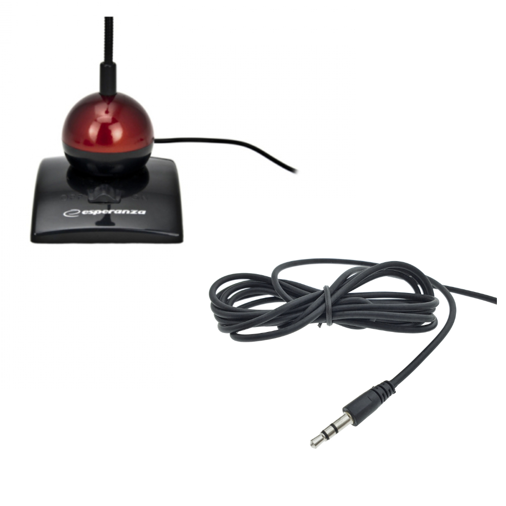 Microfon PC cu brat flexibil 18 cm si buton pornire, Esperanza Chat 476903, conector jack 3.5mm si cablu 2 m, negru cu rosu [11]